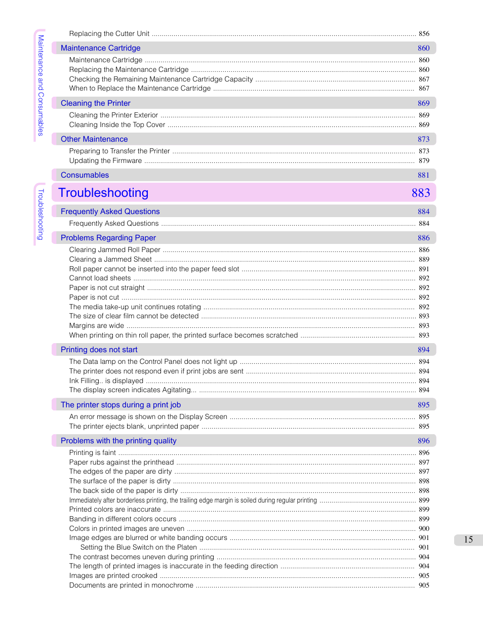Troubleshooting 883 | Canon imagePROGRAF iPF9400S User Manual | Page 15 / 972