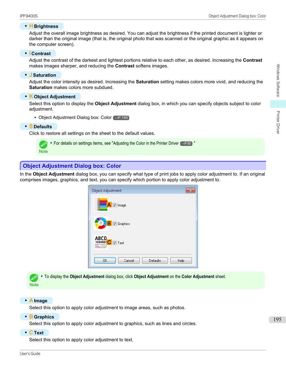 Object adjustment dialog box: color, P.195 | Canon imagePROGRAF iPF9400S User Manual | Page 195 / 972