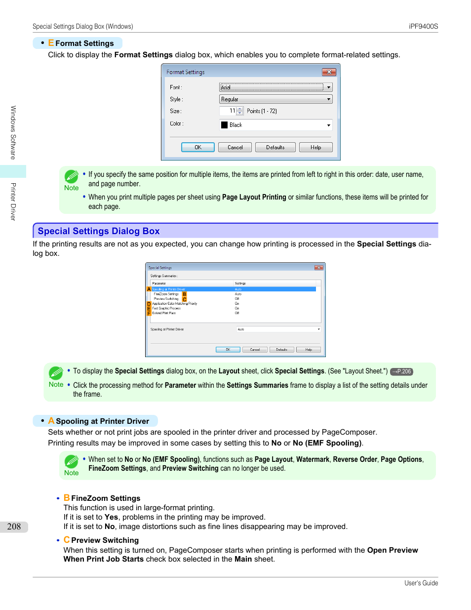 Special settings dialog box, P.208 | Canon imagePROGRAF iPF9400S User Manual | Page 208 / 972