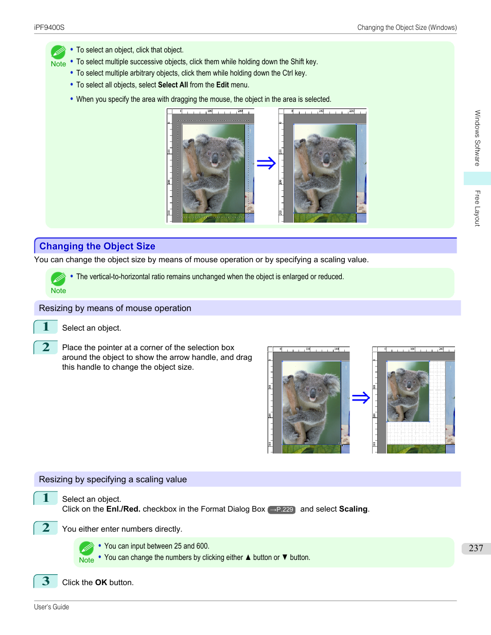 Changing the object size | Canon imagePROGRAF iPF9400S User Manual | Page 237 / 972