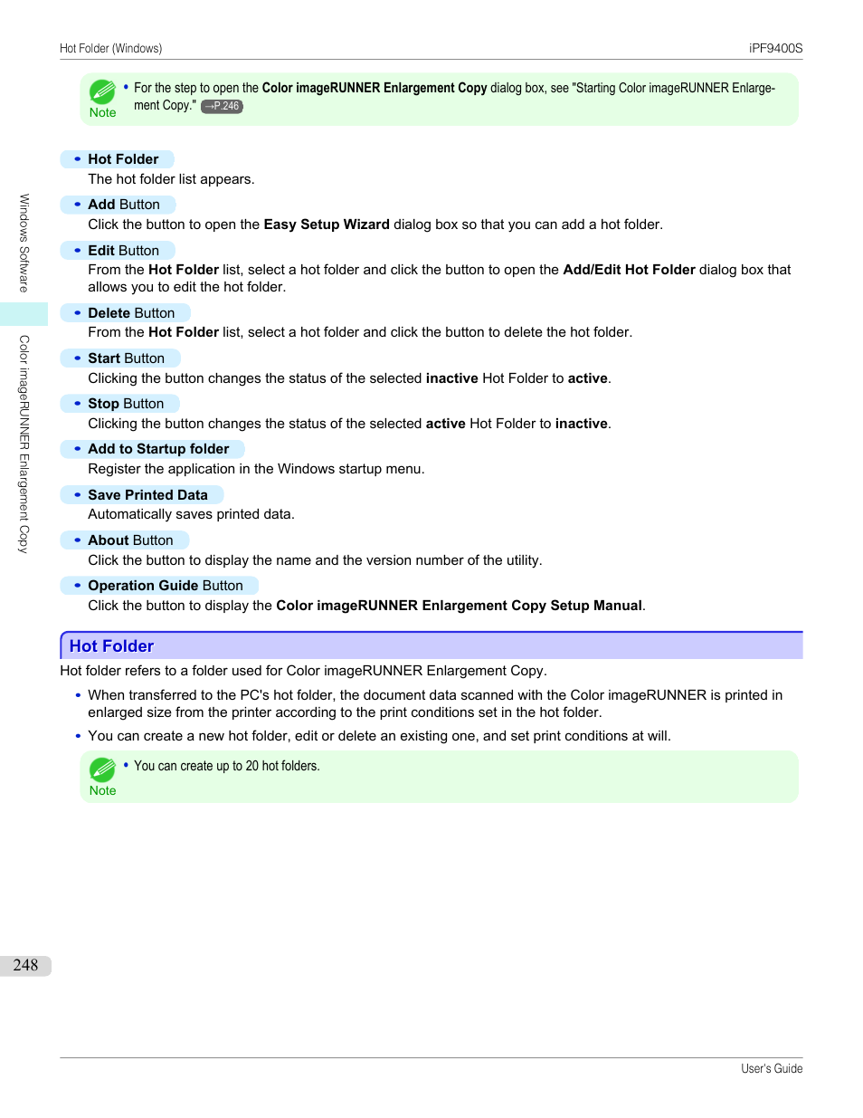 Hot folder | Canon imagePROGRAF iPF9400S User Manual | Page 248 / 972