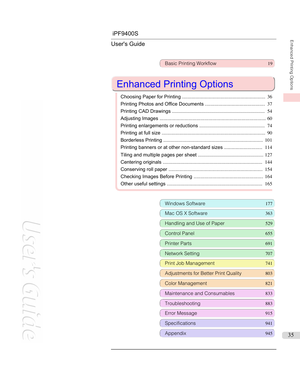 Enhanced printing options, See "enhanced printing options, P.35 | Canon imagePROGRAF iPF9400S User Manual | Page 35 / 972