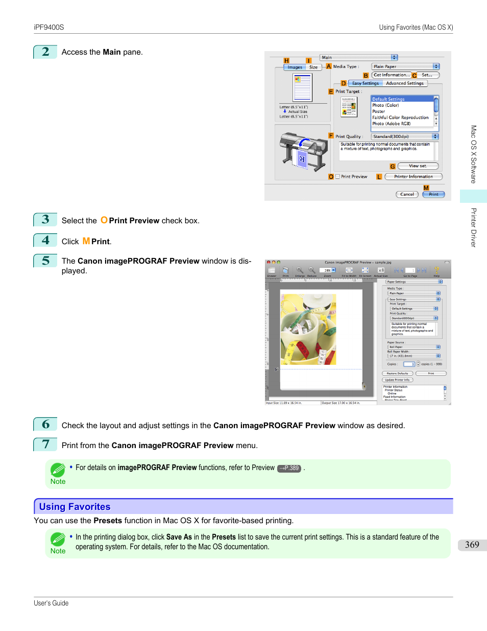 Using favorites, Using favorites (mac os x), P.369 | Canon imagePROGRAF iPF9400S User Manual | Page 369 / 972
