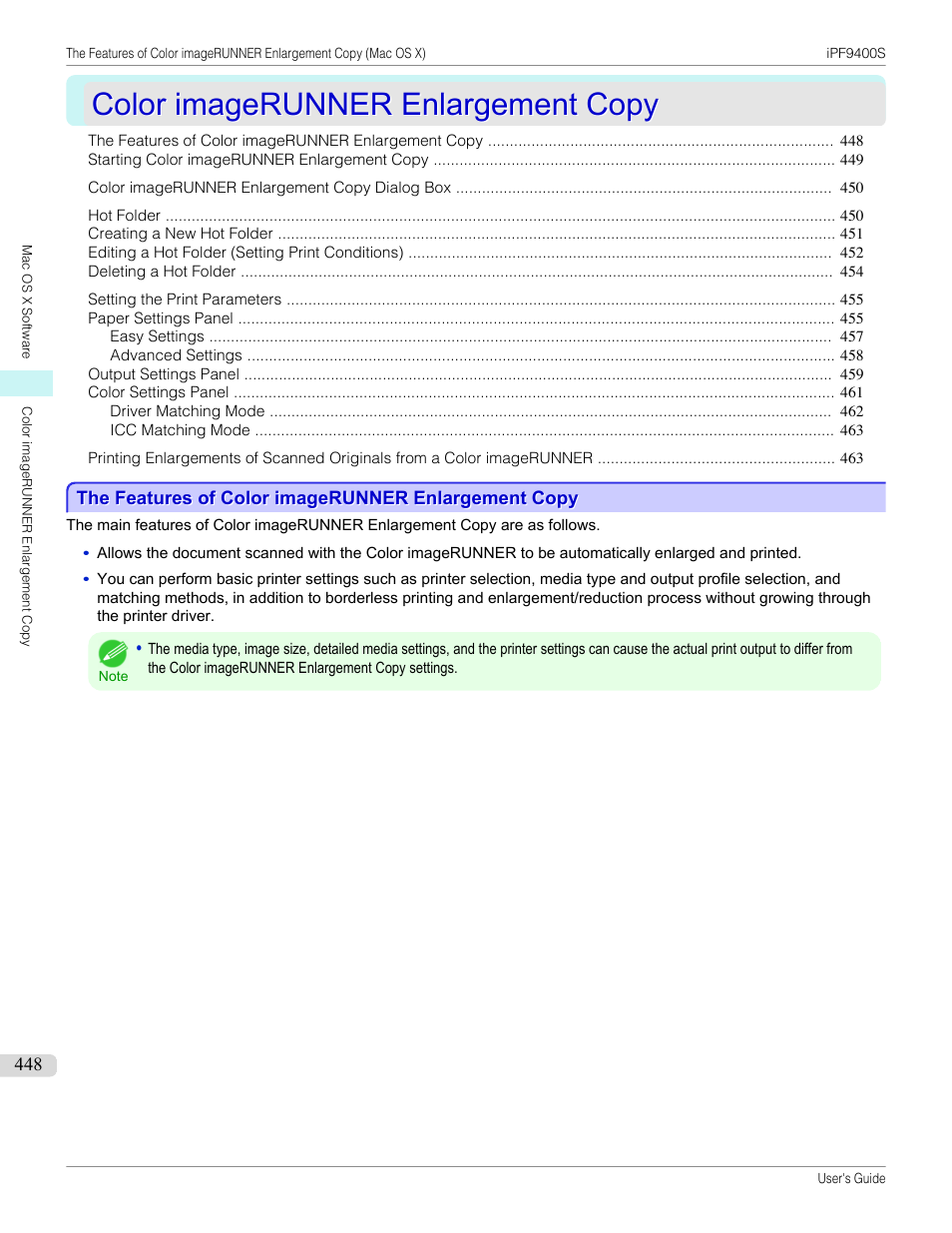 Color imagerunner enlargement copy, The features of color imagerunner enlargement copy, P.448 | Canon imagePROGRAF iPF9400S User Manual | Page 448 / 972