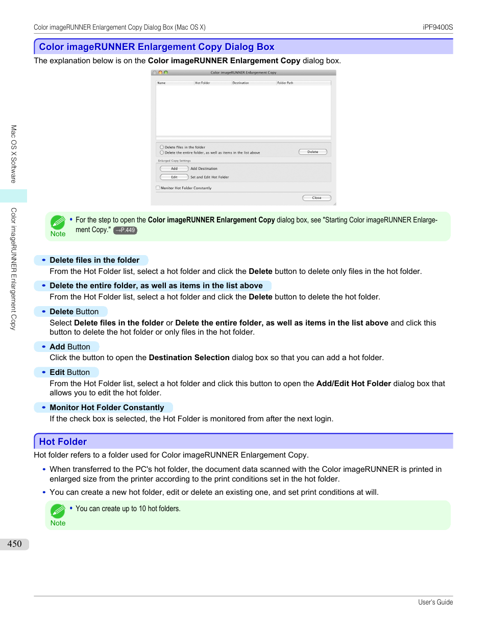 Color imagerunner enlargement copy dialog box, Hot folder | Canon imagePROGRAF iPF9400S User Manual | Page 450 / 972