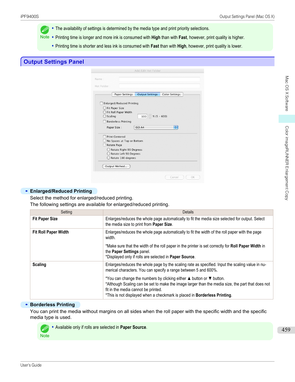 Output settings panel, P.459 | Canon imagePROGRAF iPF9400S User Manual | Page 459 / 972