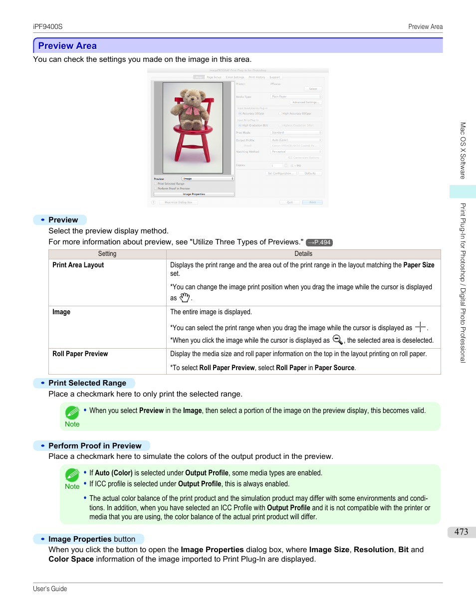 Preview area, See "preview area, P.473 | Canon imagePROGRAF iPF9400S User Manual | Page 473 / 972