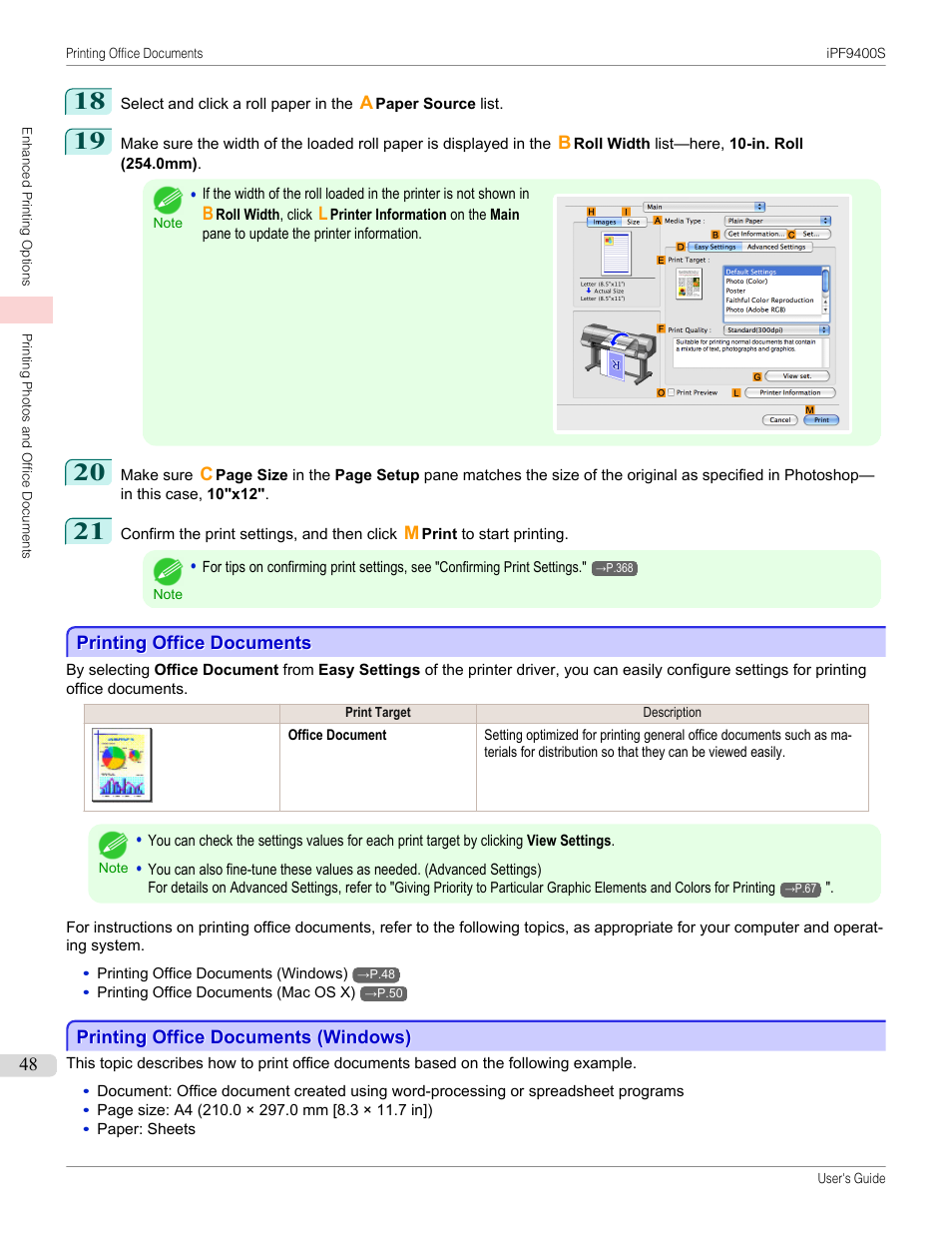 Printing office documents, Printing office documents (windows) | Canon imagePROGRAF iPF9400S User Manual | Page 48 / 972