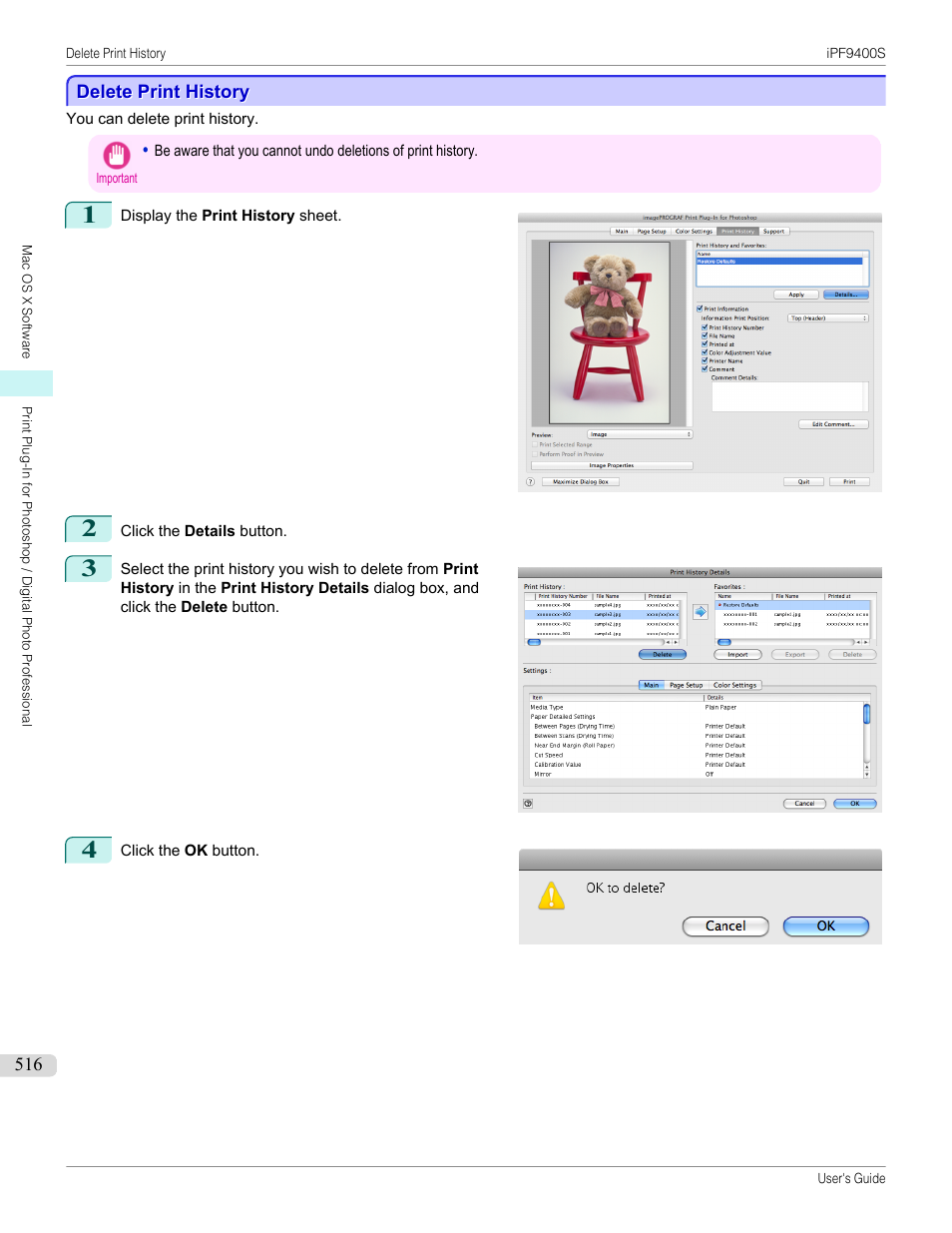 Delete print history, P.516 | Canon imagePROGRAF iPF9400S User Manual | Page 516 / 972