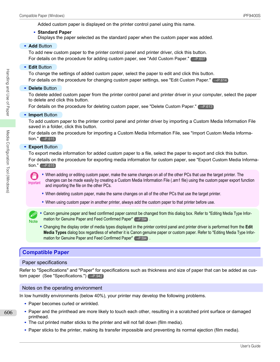 Compatible paper | Canon imagePROGRAF iPF9400S User Manual | Page 606 / 972