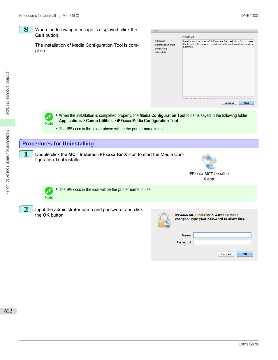 Procedures for uninstalling | Canon imagePROGRAF iPF9400S User Manual | Page 622 / 972