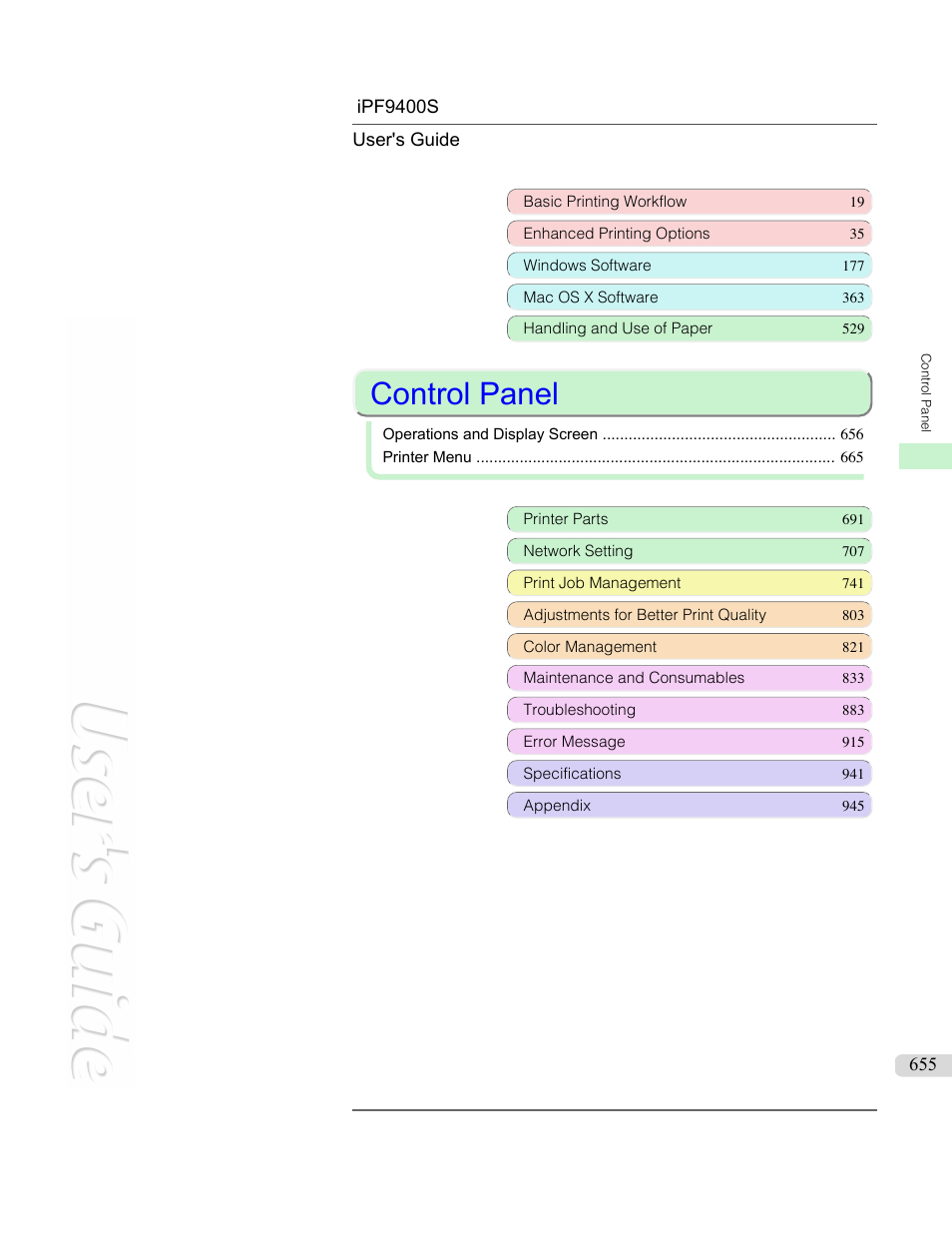 Control panel | Canon imagePROGRAF iPF9400S User Manual | Page 655 / 972