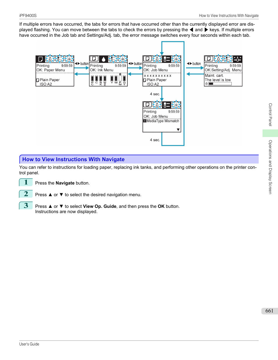 How to view instructions with navigate, P.661, See "how to view instructions with navigate.") | Canon imagePROGRAF iPF9400S User Manual | Page 661 / 972