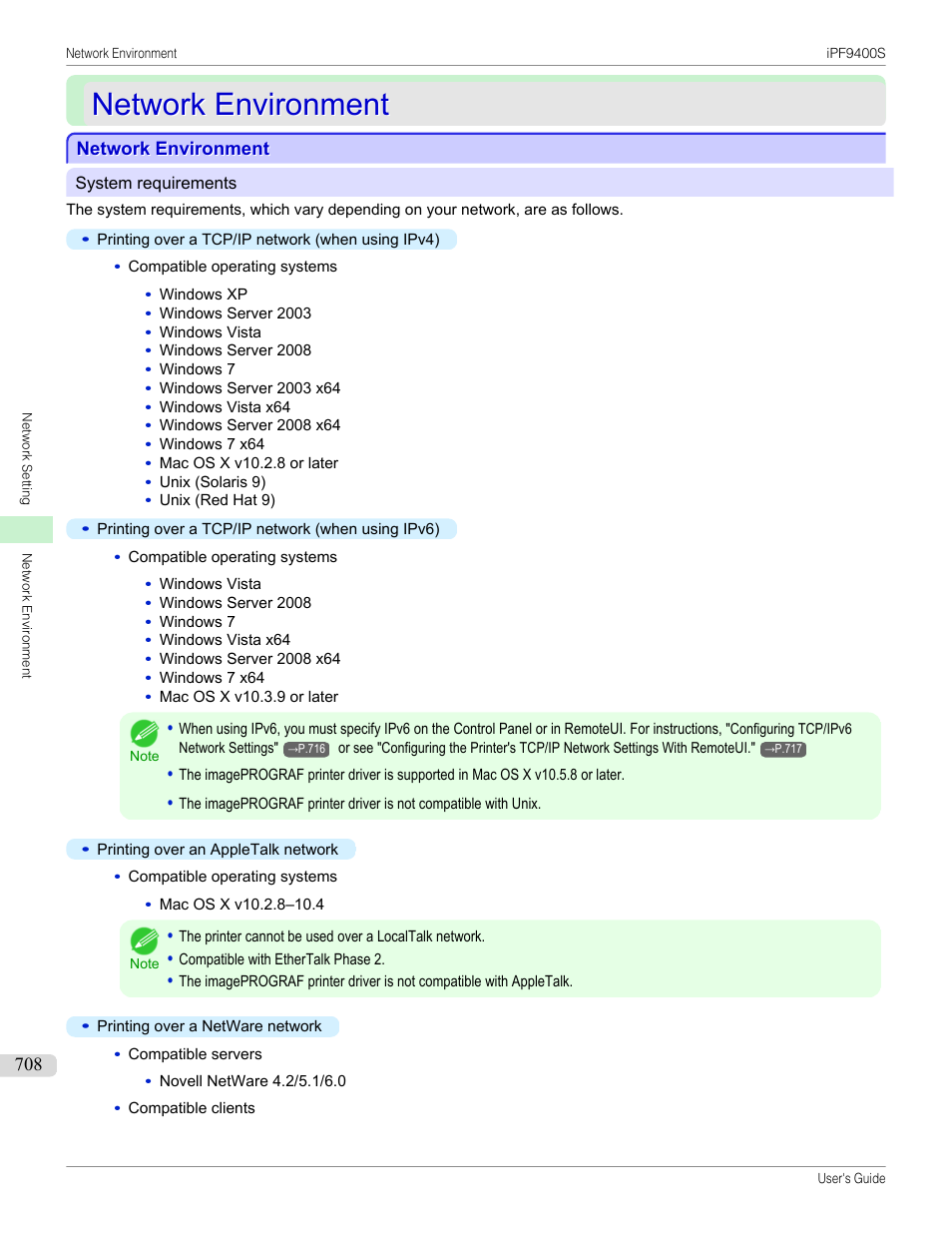 Network environment | Canon imagePROGRAF iPF9400S User Manual | Page 708 / 972