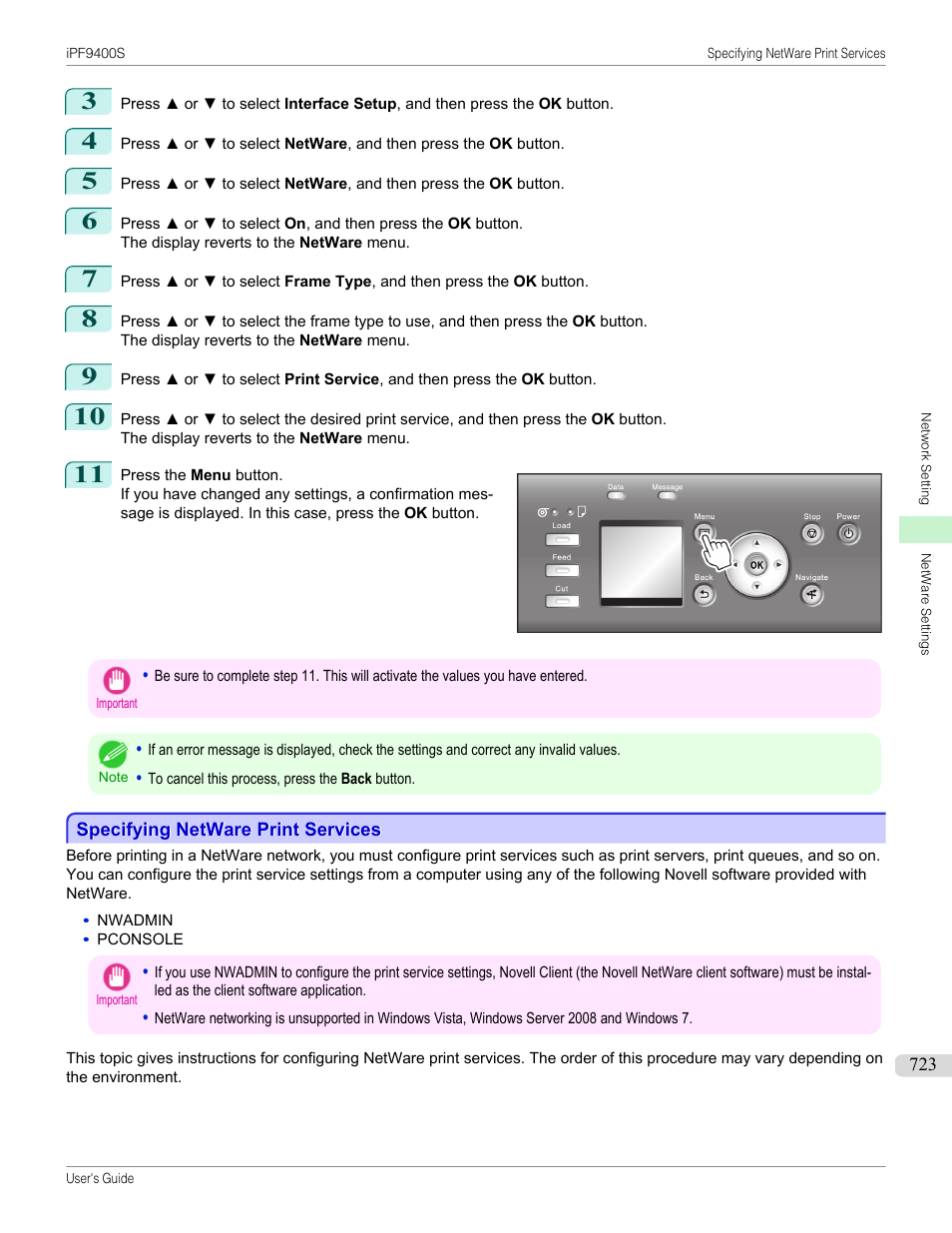 Specifying netware print services, P.723 | Canon imagePROGRAF iPF9400S User Manual | Page 723 / 972