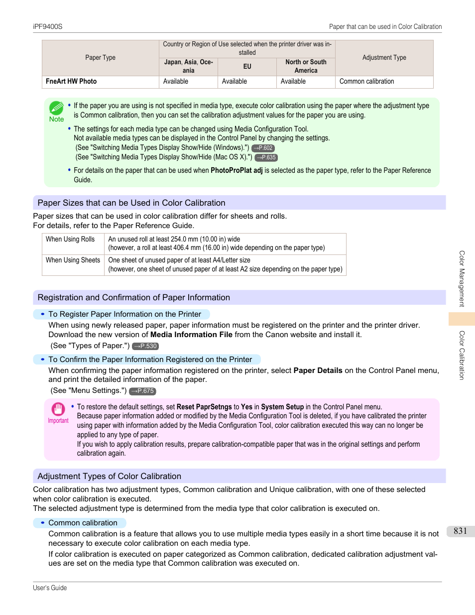 Adjustment types of color calibration, P.831 | Canon imagePROGRAF iPF9400S User Manual | Page 831 / 972