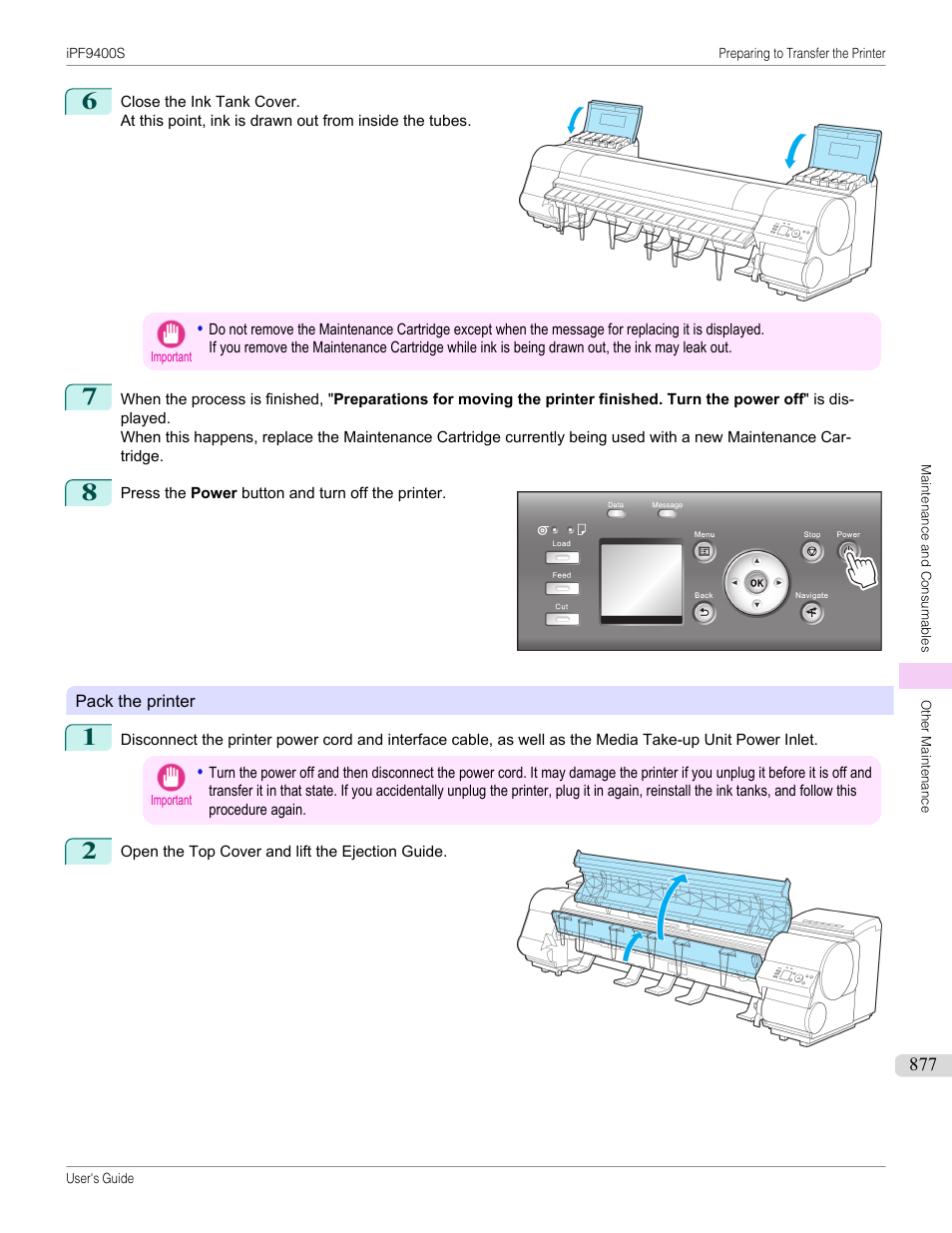 See "pack the printer."), P.877 | Canon imagePROGRAF iPF9400S User Manual | Page 877 / 972