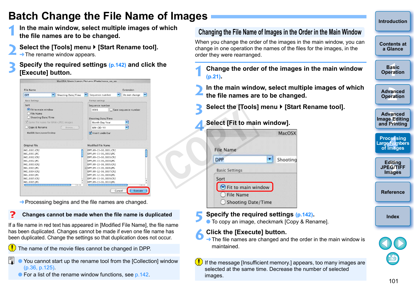 Batch change the file name of images, P.101), Cop y | Canon PowerShot G1 X User Manual | Page 102 / 150