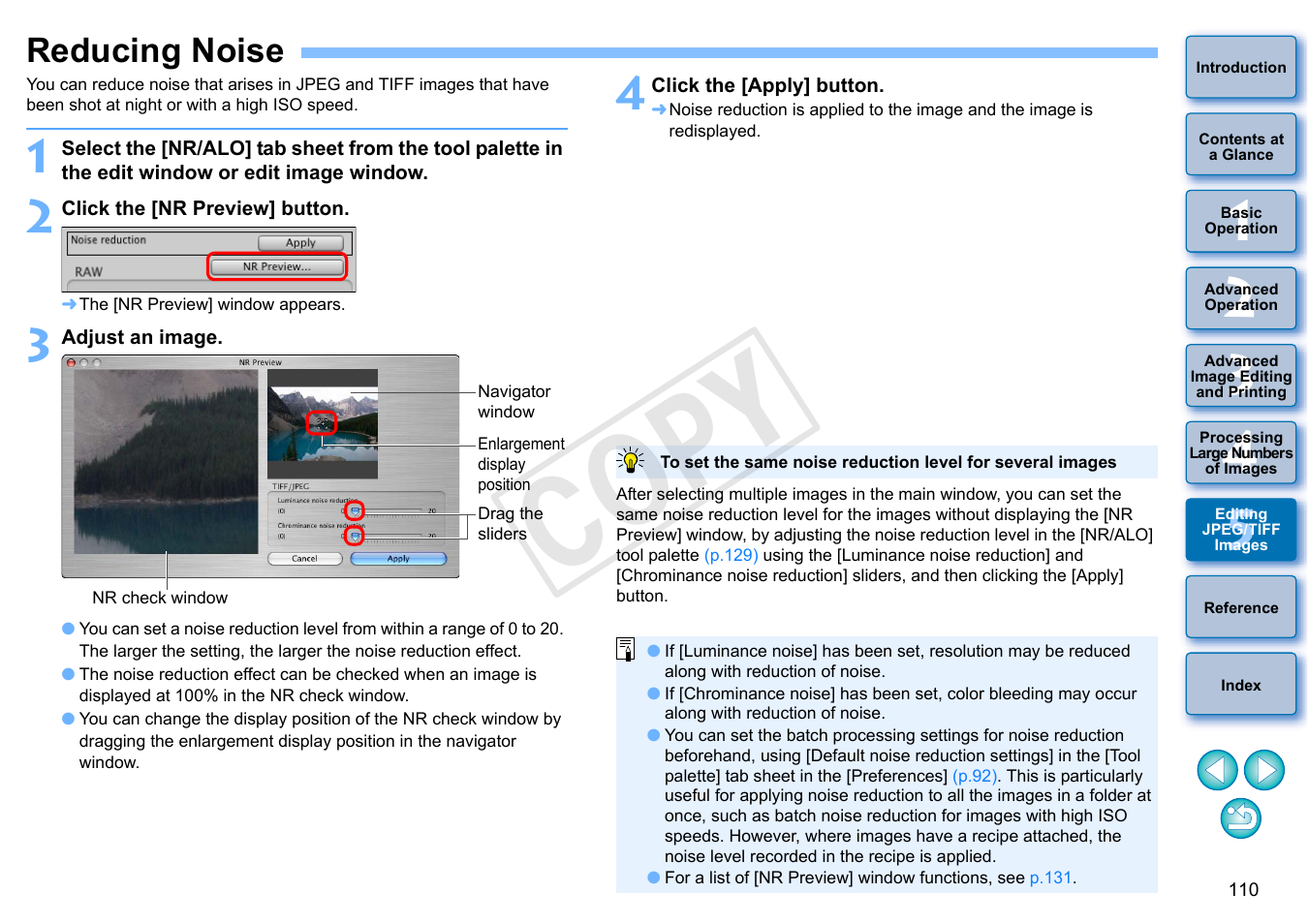Reducing noise, Cop y | Canon PowerShot G1 X User Manual | Page 111 / 150