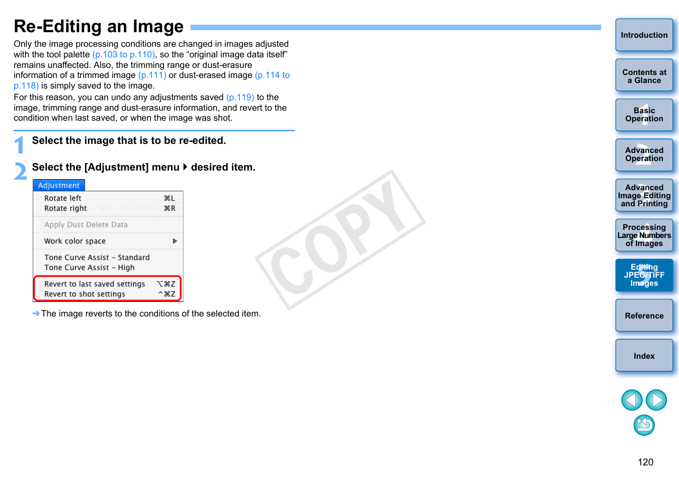Re-editing an image, P.120), Cop y | Canon PowerShot G1 X User Manual | Page 121 / 150