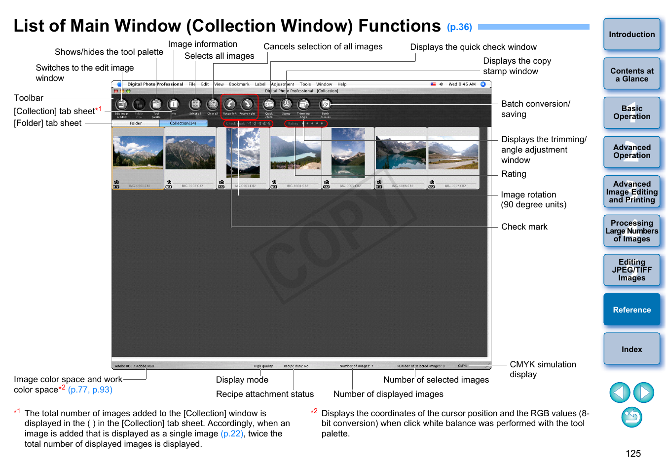 List of main window (collection window) functions, P.125), Cop y | Canon PowerShot G1 X User Manual | Page 126 / 150