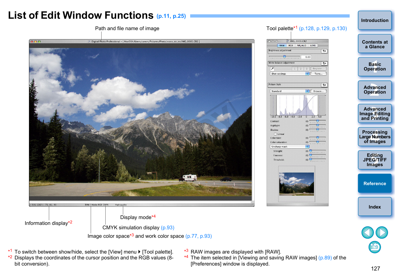List of edit window functions, P.127, P.127) | P.127, p.13, Cop y | Canon PowerShot G1 X User Manual | Page 128 / 150