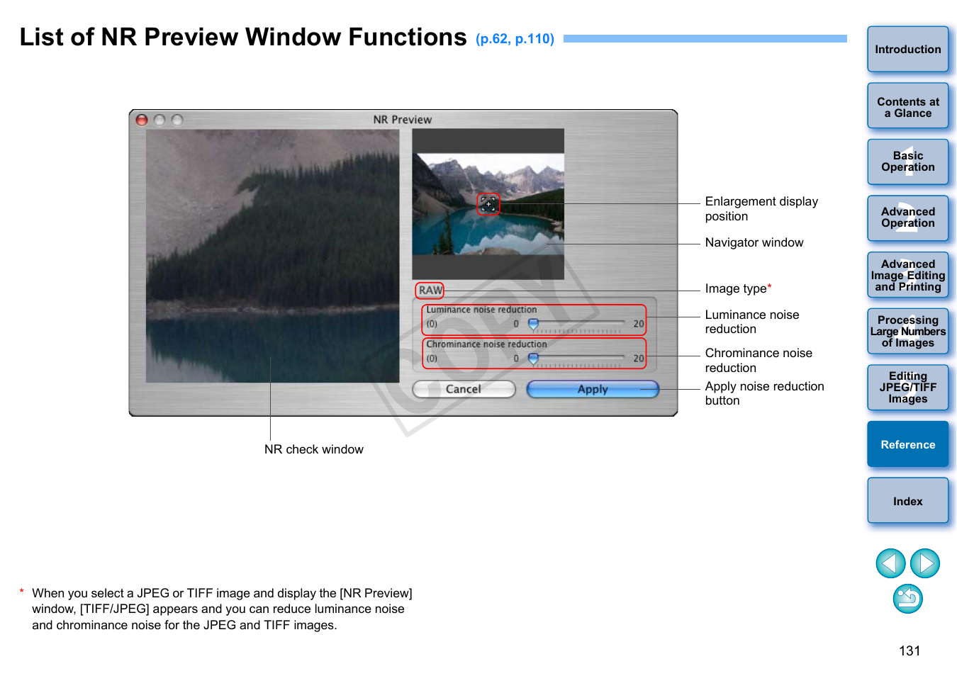 List of nr preview window functions, P.131, Cop y | Canon PowerShot G1 X User Manual | Page 132 / 150