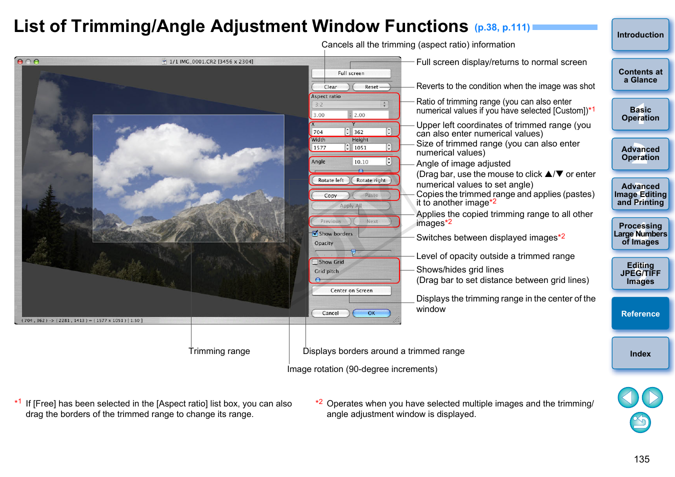 List of trimming/angle adjustment window functions, Tton, P.135) | P.135, Cop y | Canon PowerShot G1 X User Manual | Page 136 / 150