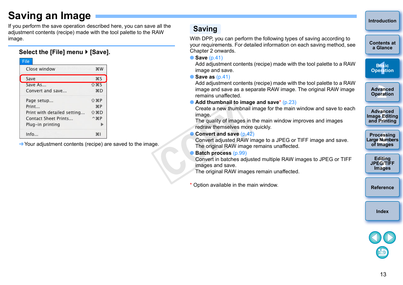 Saving an image, Saving, Cop y | Canon PowerShot G1 X User Manual | Page 14 / 150