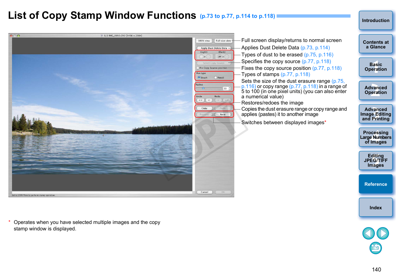 List of copy stamp window functions, S, see, P.140 | P.140), Cop y | Canon PowerShot G1 X User Manual | Page 141 / 150