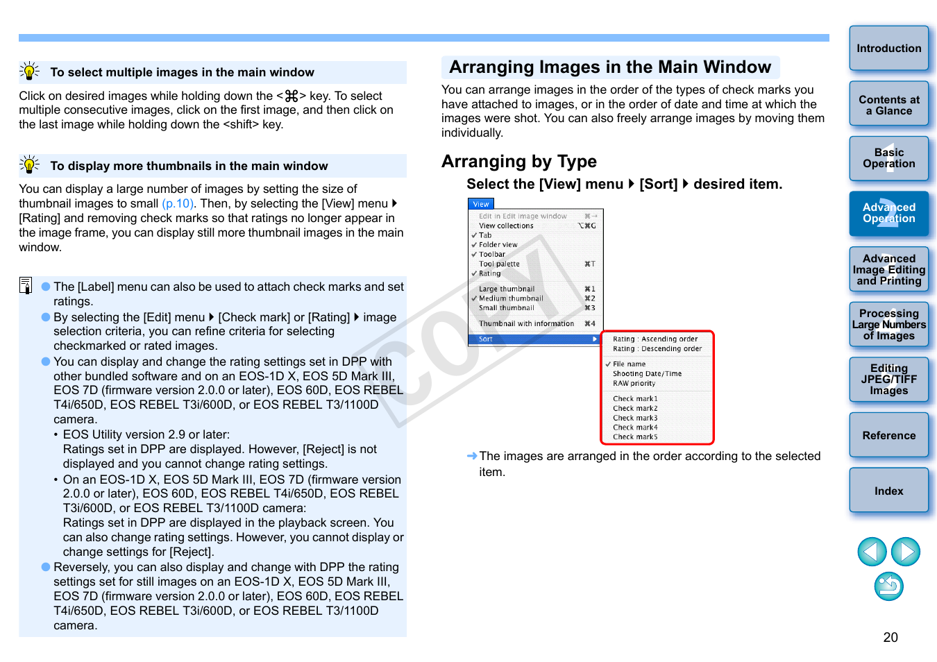 Arranging images in the main window, Arranging by type, Cop y | Canon PowerShot G1 X User Manual | Page 21 / 150
