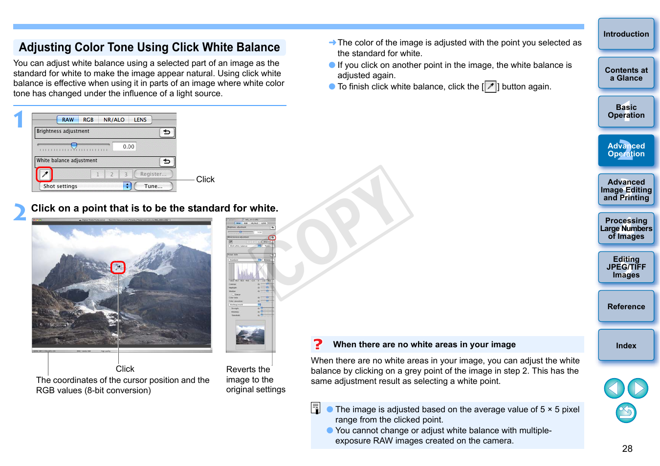 Adjusting color tone using click white balance, P.28), Cop y | Canon PowerShot G1 X User Manual | Page 29 / 150