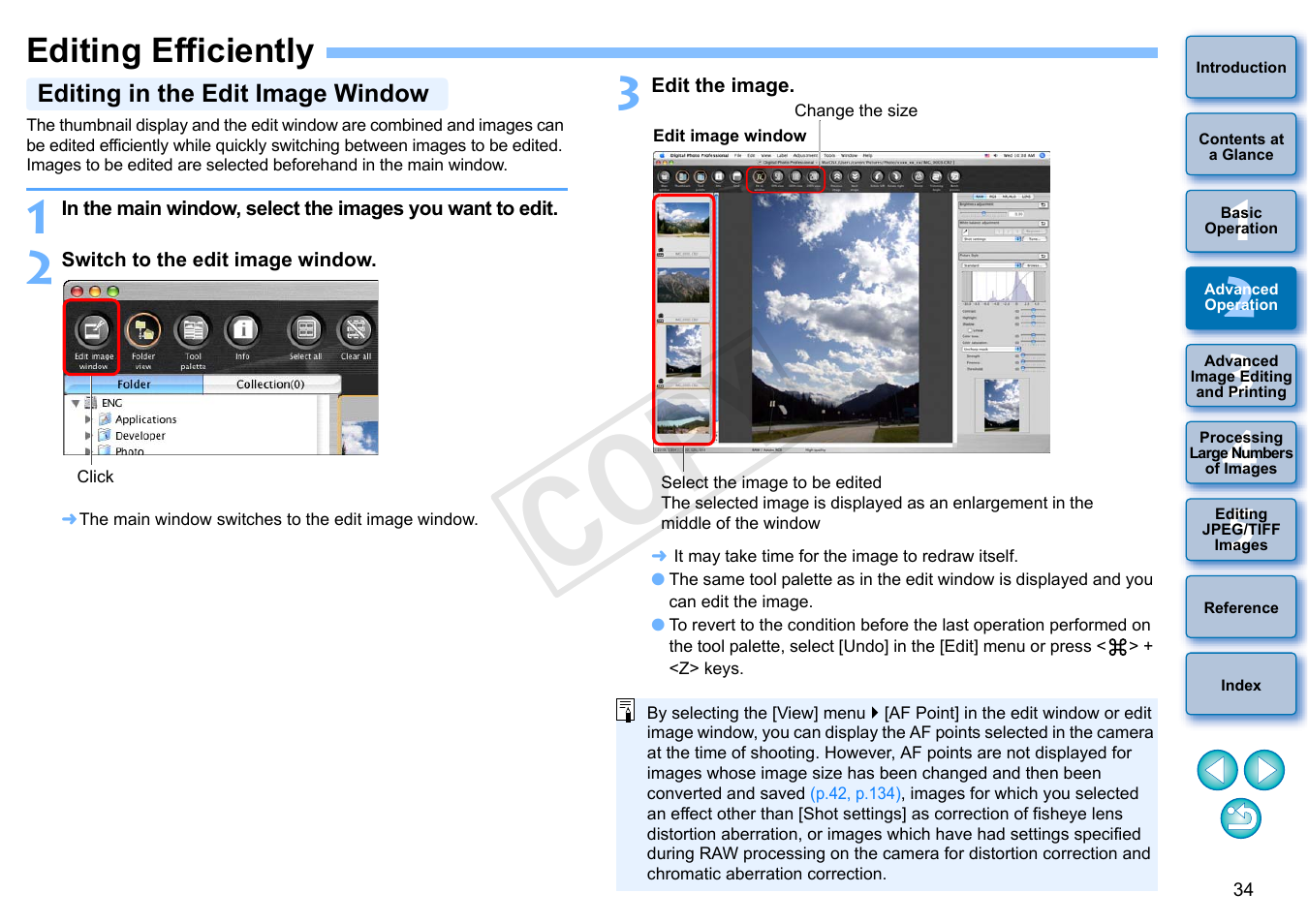 Editing efficiently, P.34, Editing in the edit image window | Cop y | Canon PowerShot G1 X User Manual | Page 35 / 150
