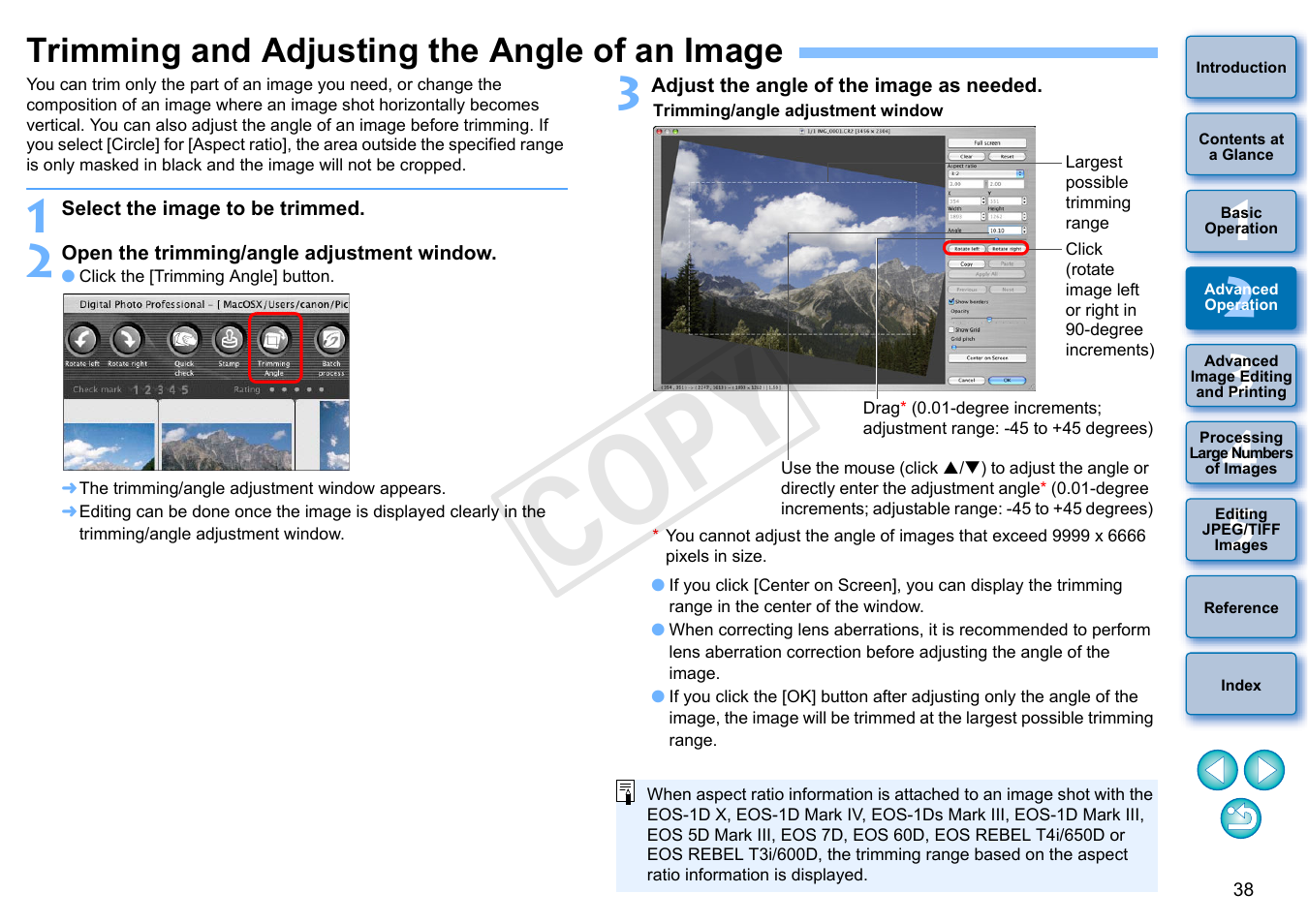 Trimming and adjusting the angle of an image, P.38, P.38, p.111) | Cop y | Canon PowerShot G1 X User Manual | Page 39 / 150