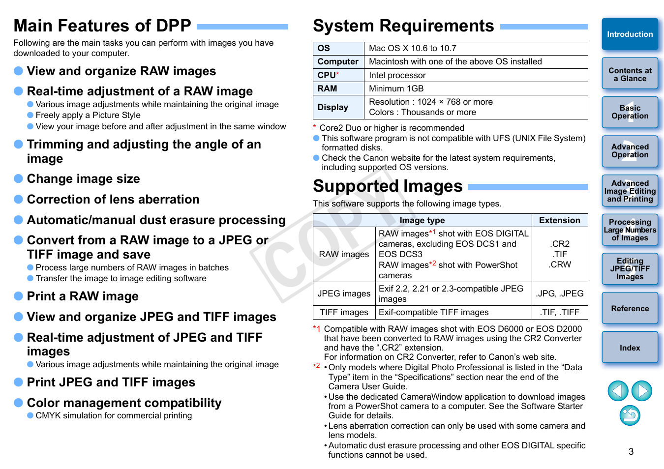 Main features of dpp, System requirements, Supported images | Cop y | Canon PowerShot G1 X User Manual | Page 4 / 150
