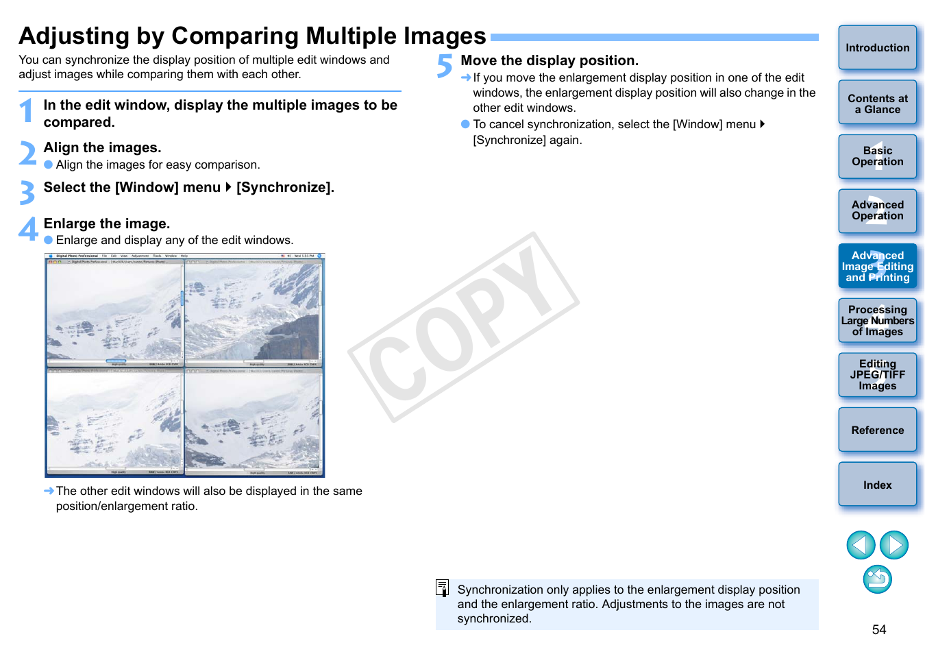Adjusting by comparing multiple images, P.54, P.54) | Cop y | Canon PowerShot G1 X User Manual | Page 55 / 150
