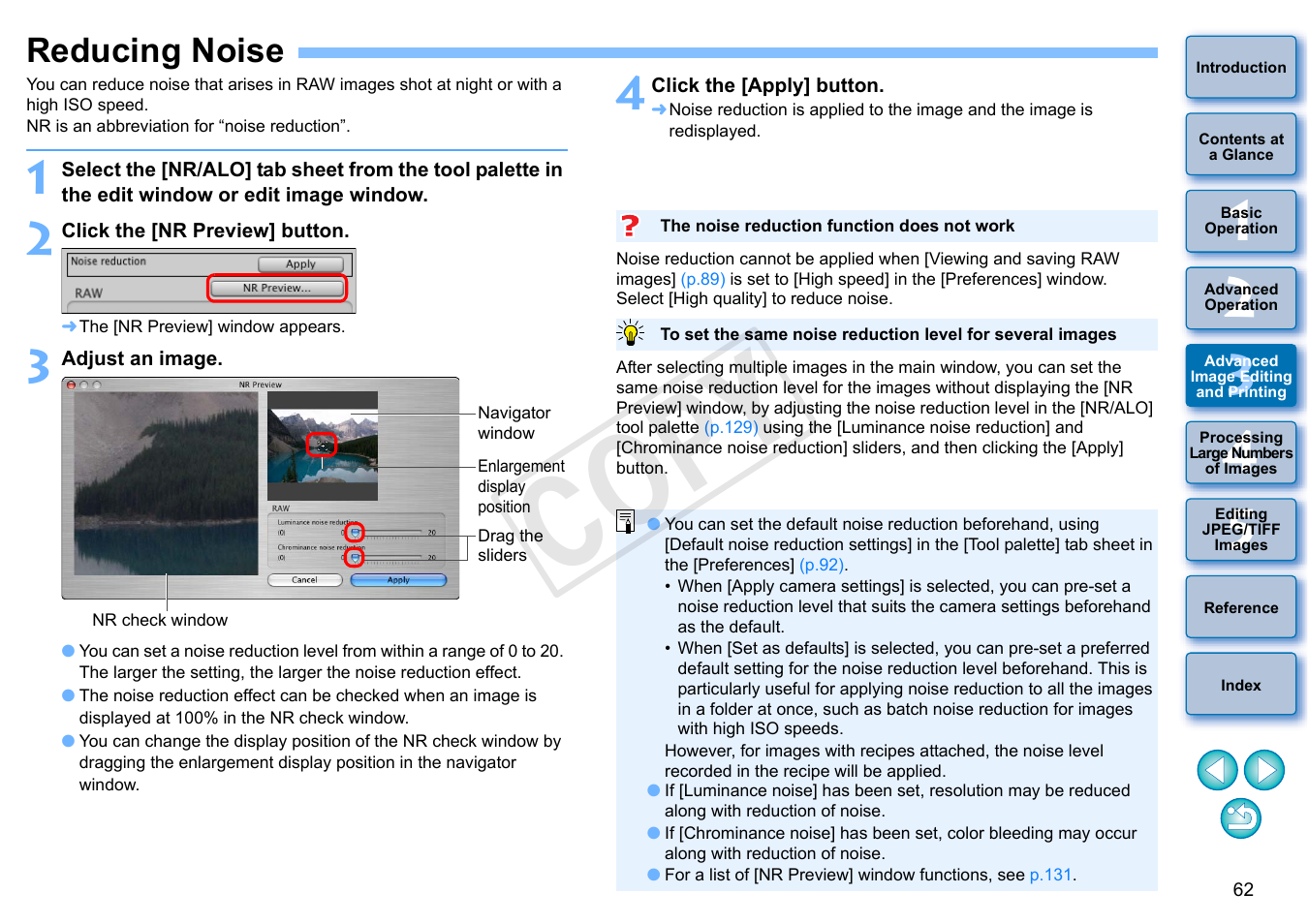 Reducing noise, P.62, P.62) | Cop y | Canon PowerShot G1 X User Manual | Page 63 / 150