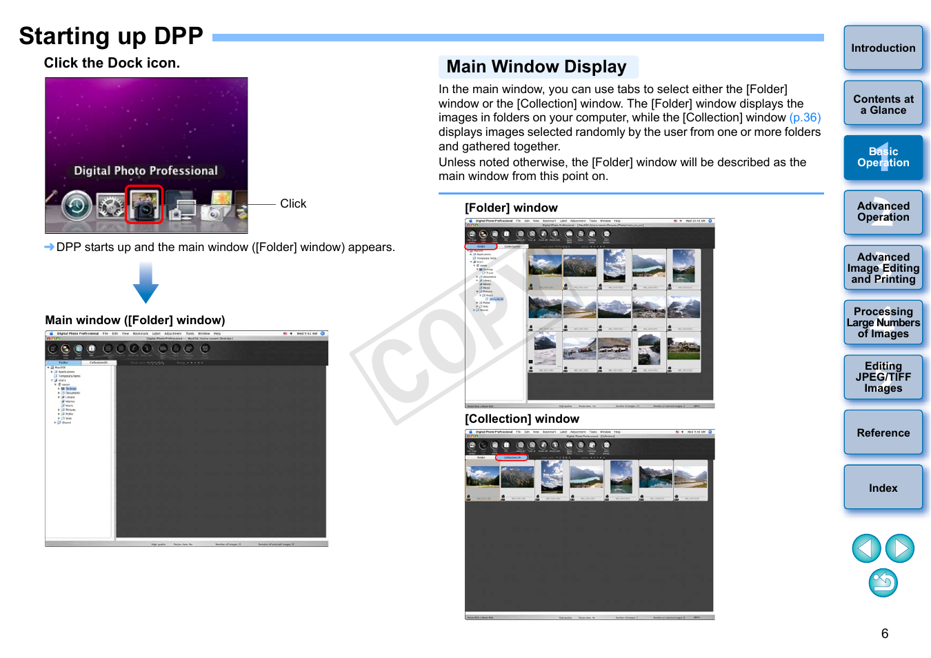 Starting up dpp, Main window display, Cop y | Canon PowerShot G1 X User Manual | Page 7 / 150