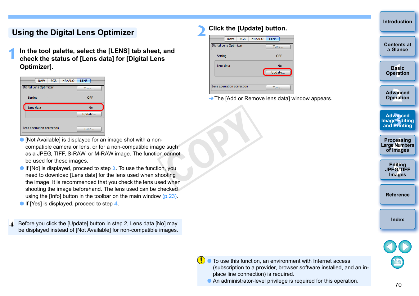 Using the digital lens optimizer, Cop y | Canon PowerShot G1 X User Manual | Page 71 / 150