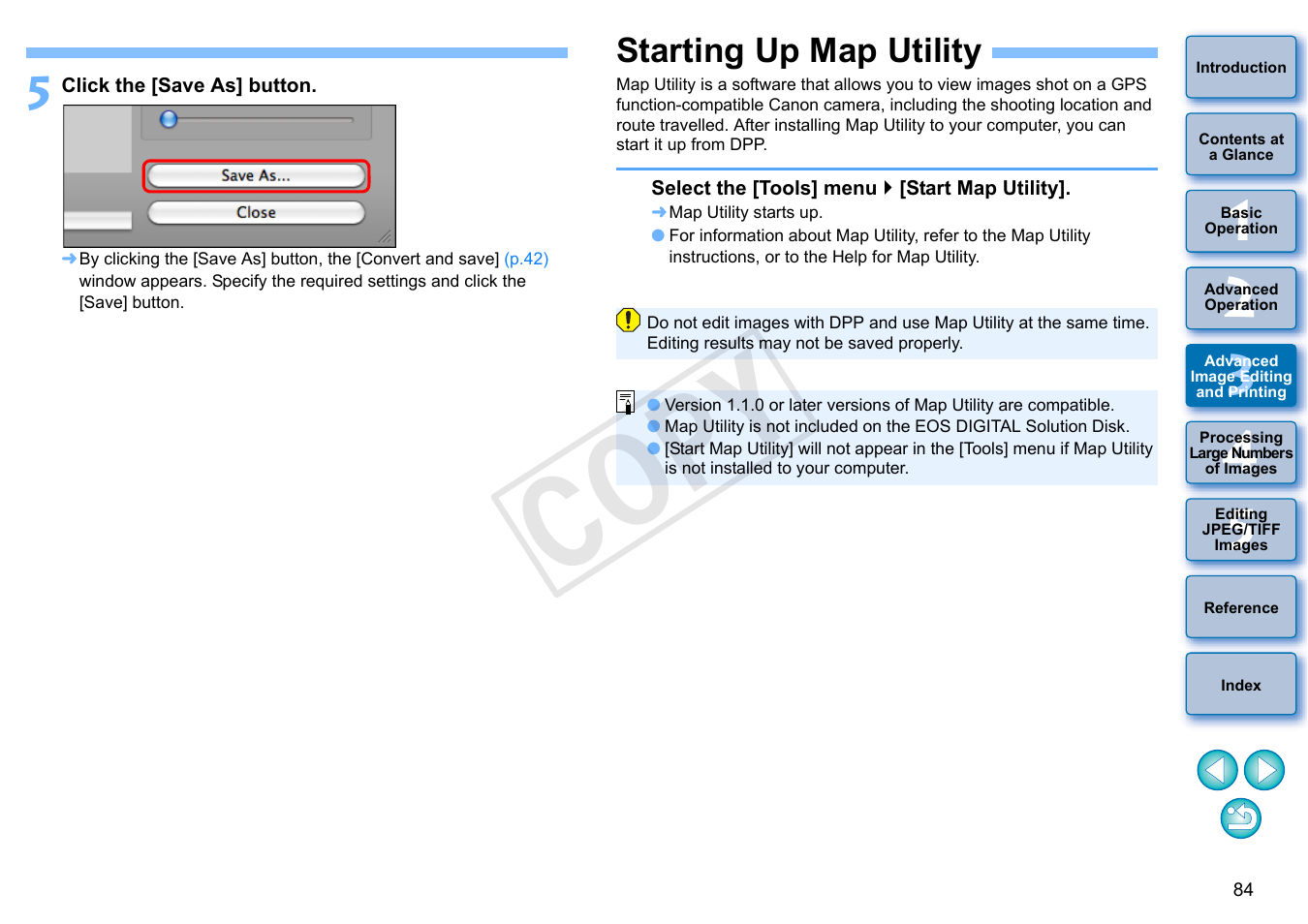 Starting up map utility, Cop y | Canon PowerShot G1 X User Manual | Page 85 / 150