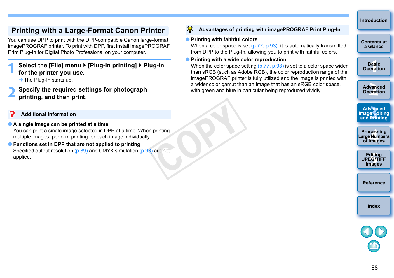 P.88, Printing with a large-format canon printer, Cop y | Canon PowerShot G1 X User Manual | Page 89 / 150