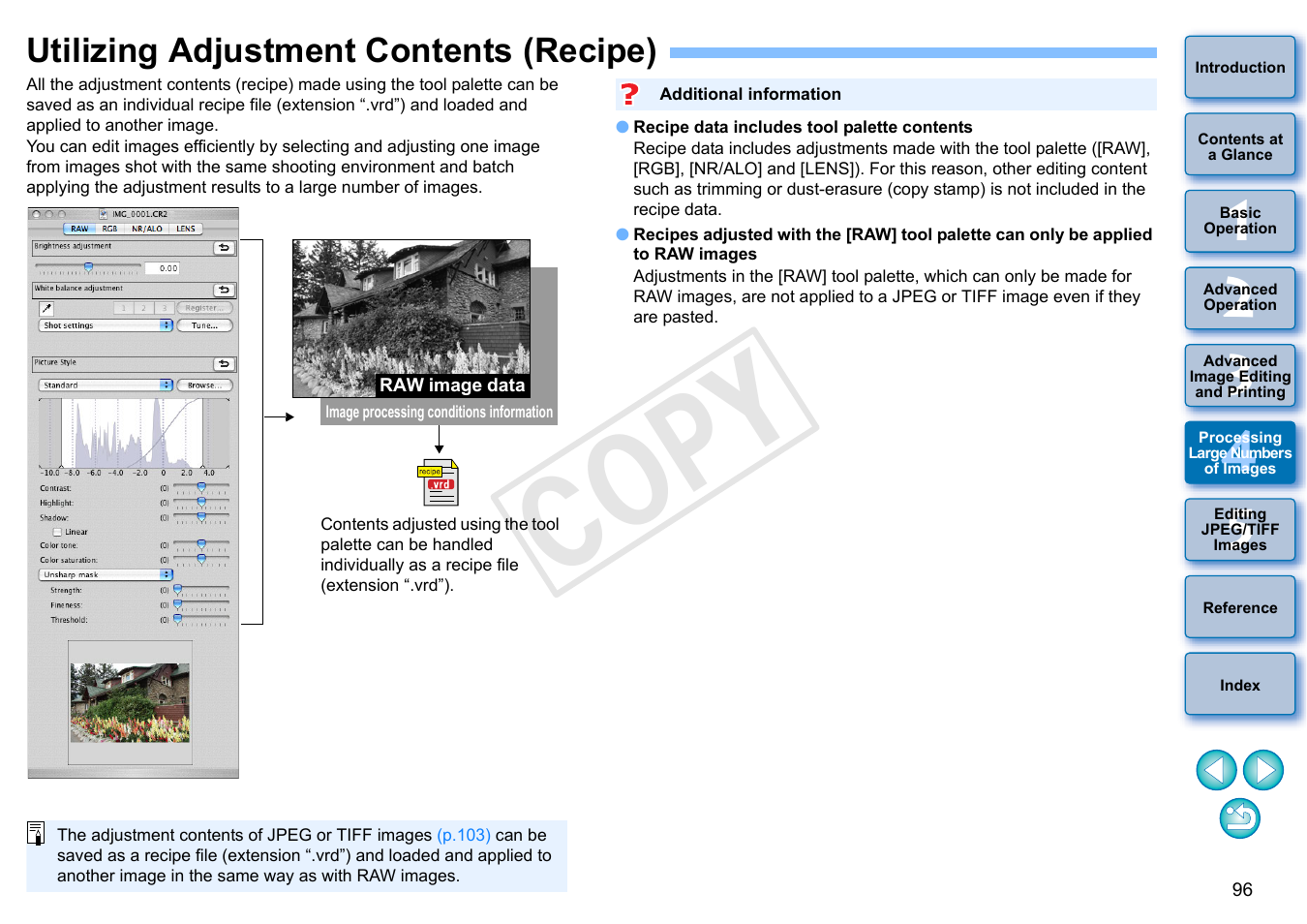 Utilizing adjustment contents (recipe), P.96), Can b | Cop y | Canon PowerShot G1 X User Manual | Page 97 / 150