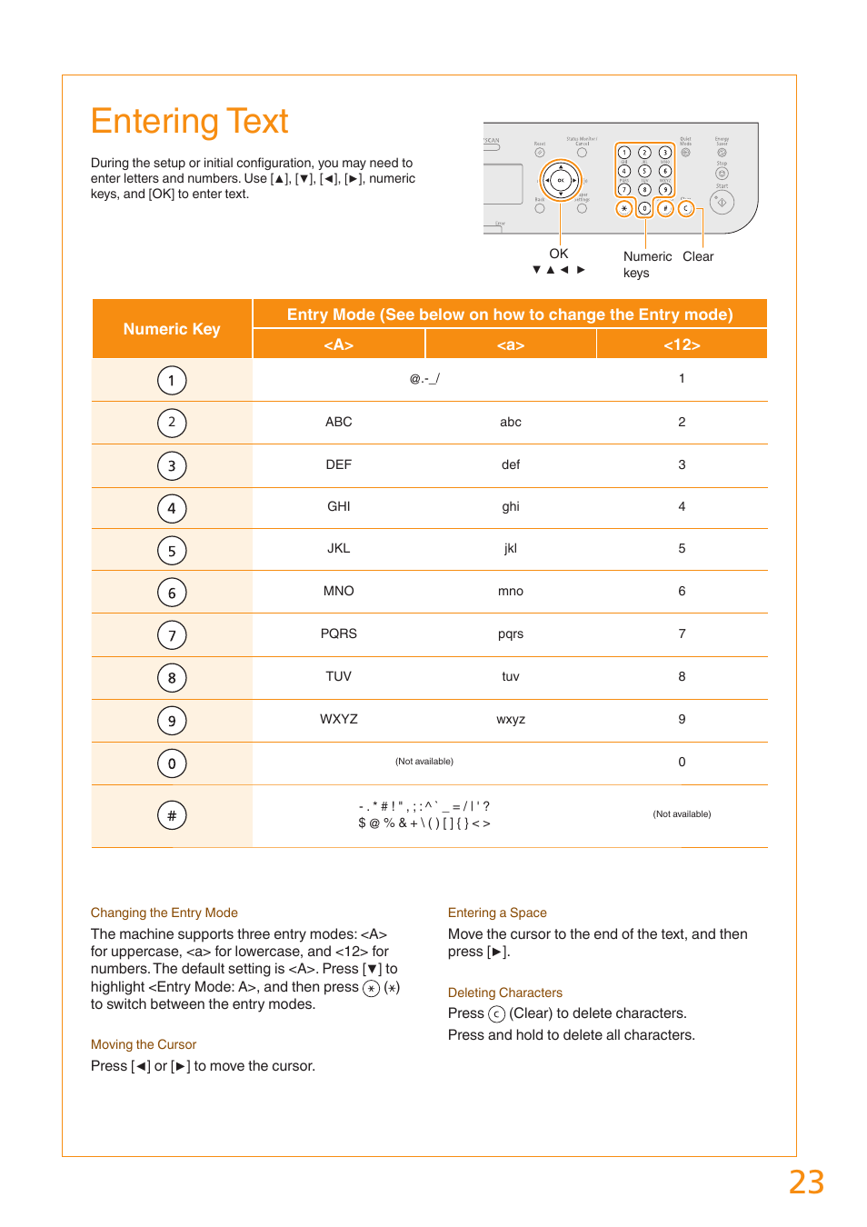 Entering text | Canon imageCLASS D530 User Manual | Page 23 / 24