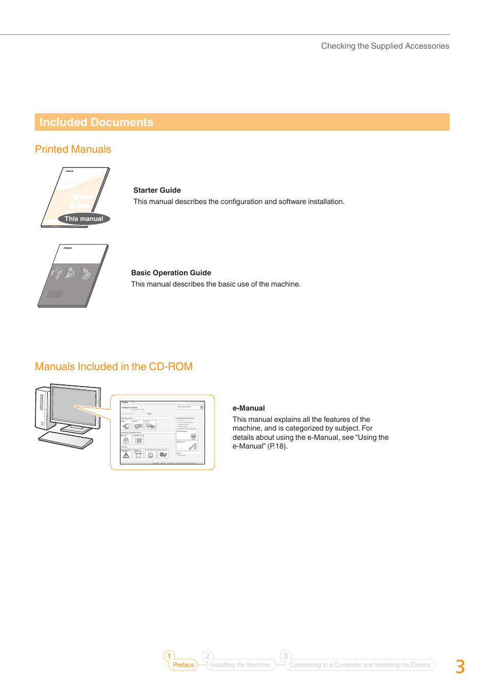 Included documents, Printed manuals, Manuals included in the cd-rom | Canon imageCLASS D530 User Manual | Page 3 / 24