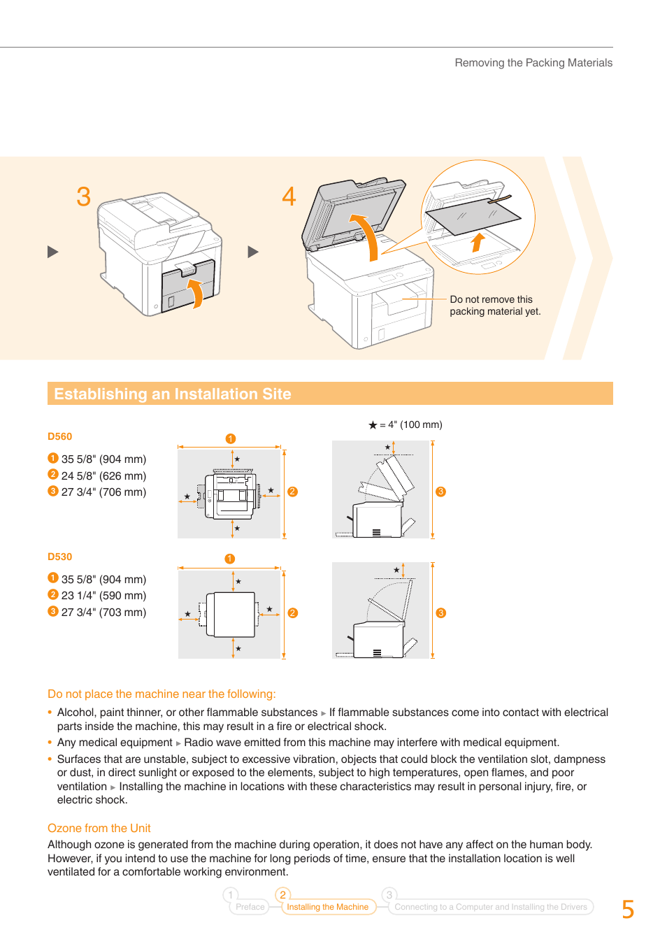 Establishing an installation site | Canon imageCLASS D530 User Manual | Page 5 / 24
