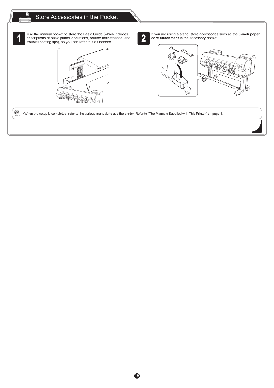 Store accessories in the pocket | Canon imagePROGRAF iPF8400 User Manual | Page 15 / 16
