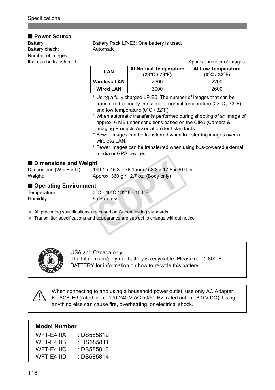 Cop y | Canon Wireless File Transmitter WFT-E4 II A User Manual | Page 116 / 128