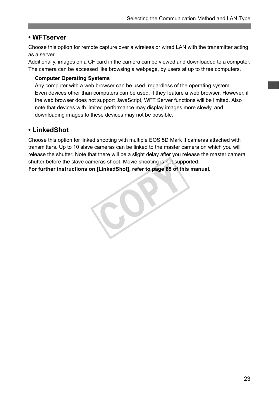 Cop y | Canon Wireless File Transmitter WFT-E4 II A User Manual | Page 23 / 128
