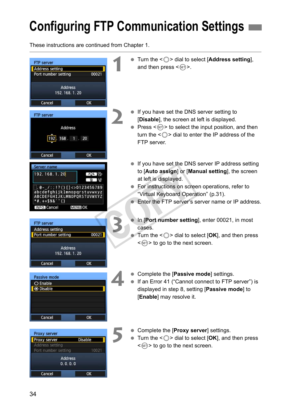 Configuring ftp communication settings, Cop y | Canon Wireless File Transmitter WFT-E4 II A User Manual | Page 34 / 128