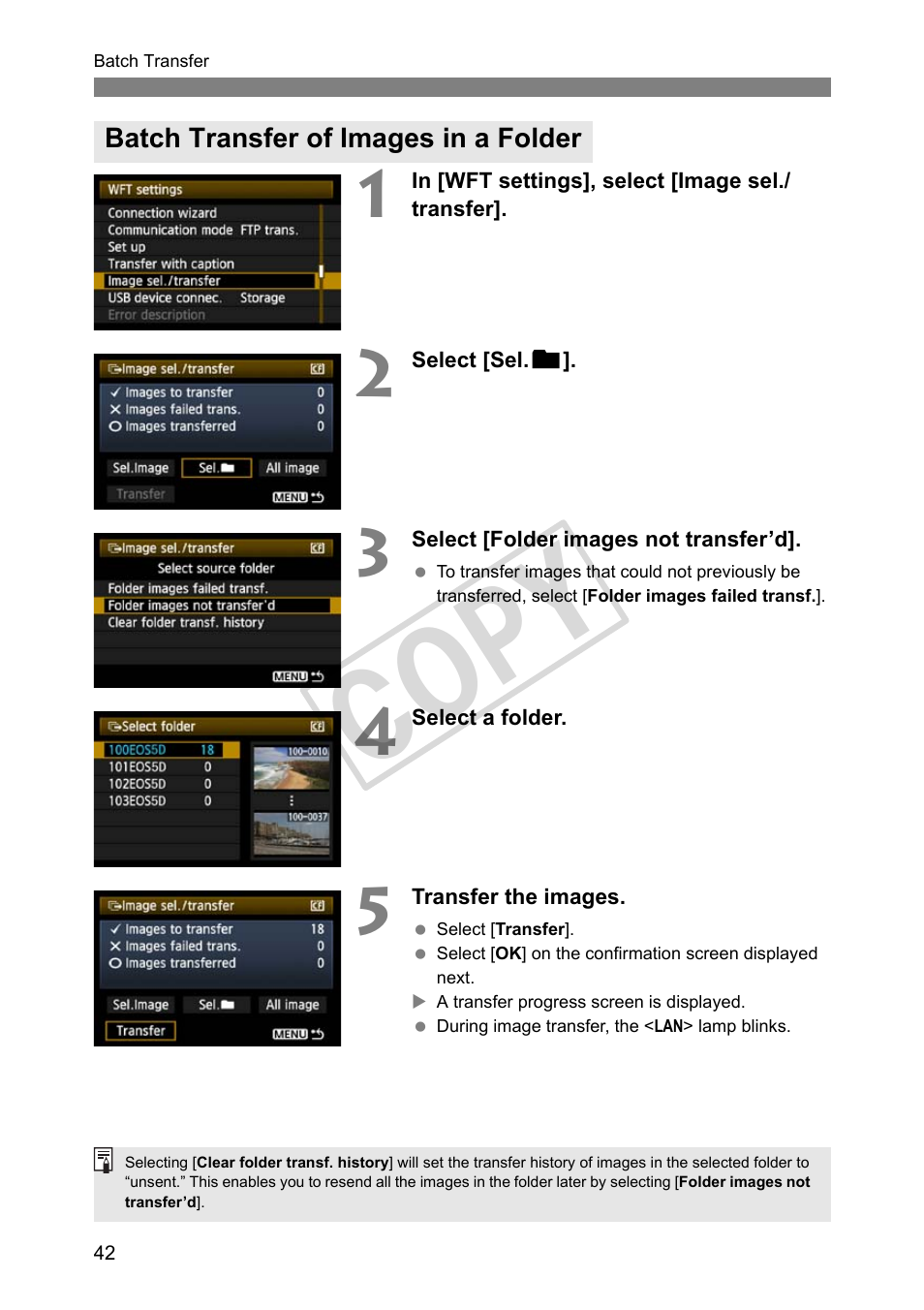 Batch transfer of images in a folder, Cop y | Canon Wireless File Transmitter WFT-E4 II A User Manual | Page 42 / 128